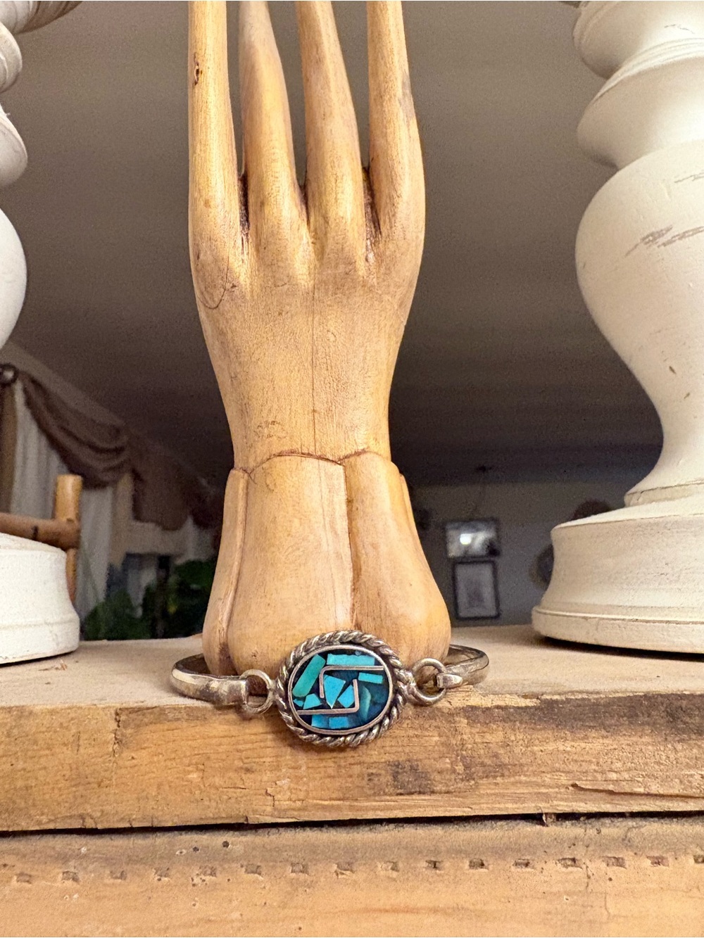 Turquoise Inlay Sterling Silver Cuff Bracelet - Blue Stone Accent